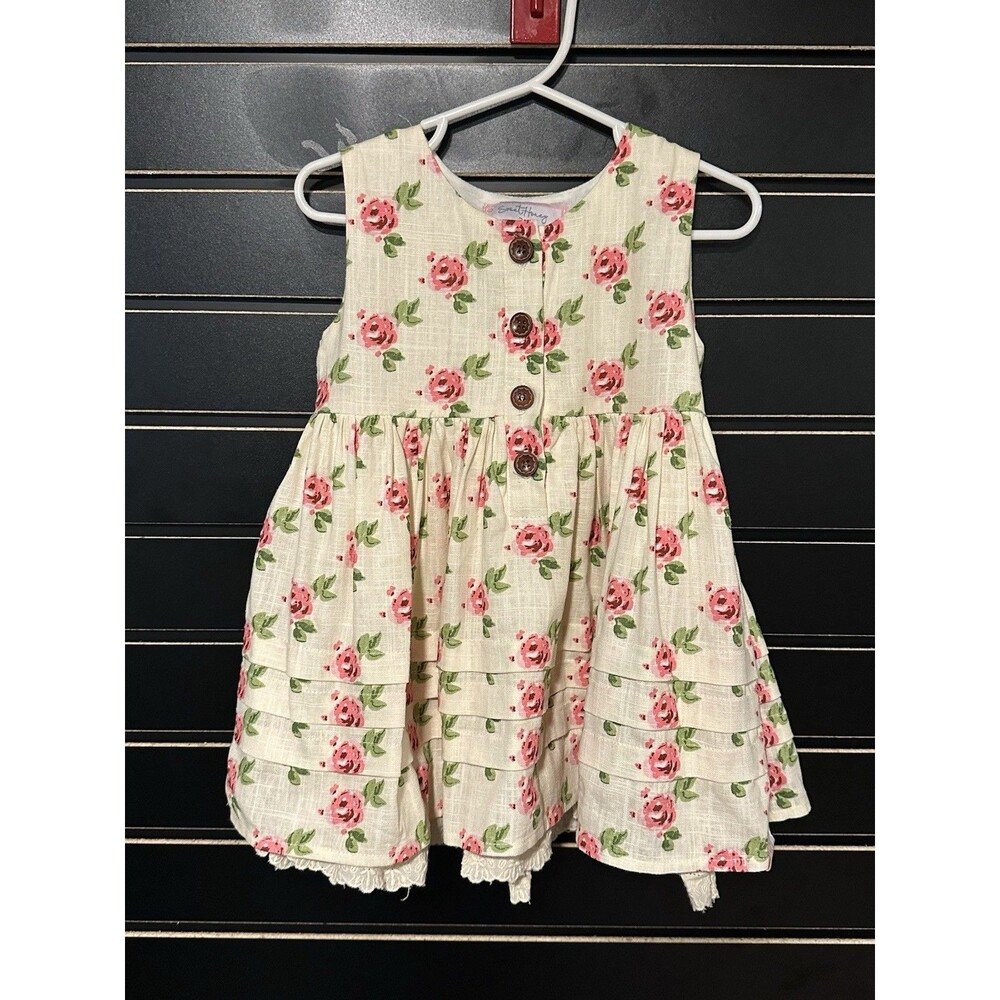 NWOT Sweet Honey Girls Linen Button Front Dress Lace Detail Layered Lined Sz 2T